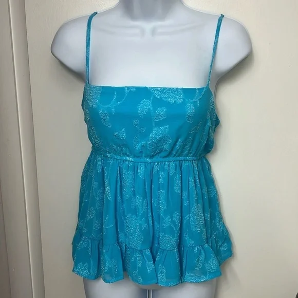 Honey & Sparkle Blue Atoll Floral Jacquard Babydoll Tank Top Sz XL NWT - Picture 2 of 10